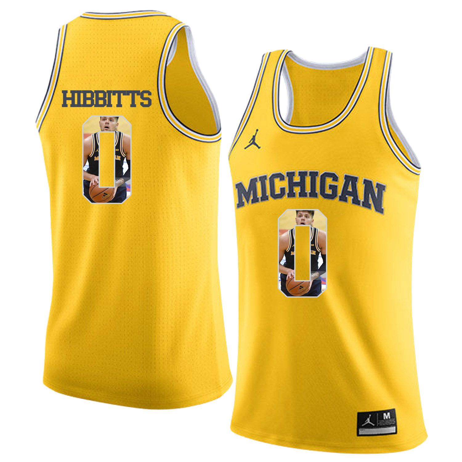 Men Jordan University of Michigan Basketball Yellow #0 Hibbitts Fashion Edition Customized NCAA Jerseys